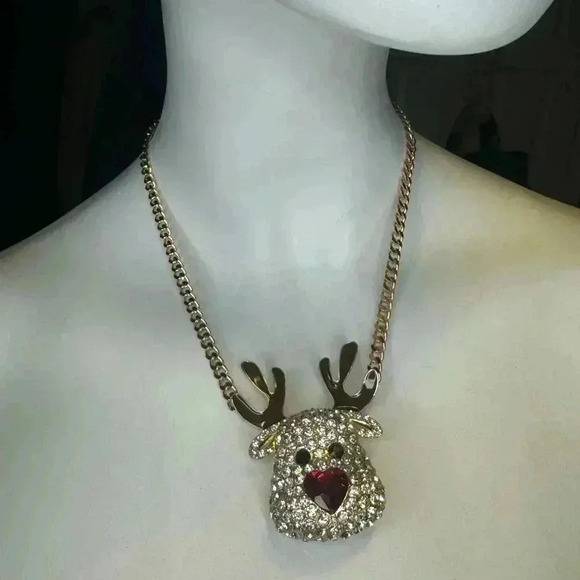 Betsy Johnson Christmas Red Nose Reindeer Pendant Gold Tone Holiday Neck… - Picture 5 of 10
